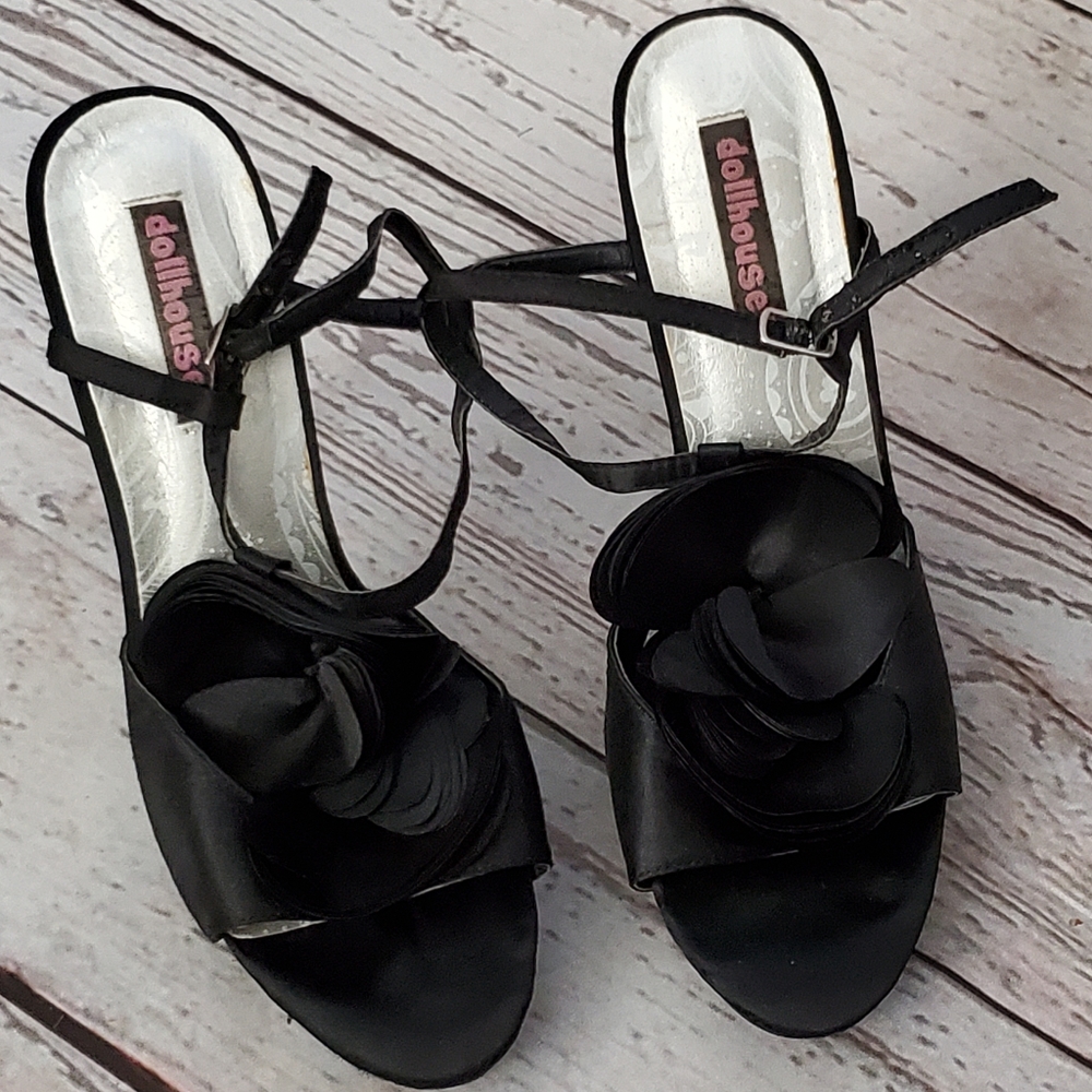 Dollhouse Pedalz black satin platform sandals size 8 - Picture 2 of 9